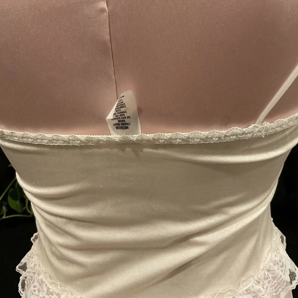 Vintage Sheer Lace Floral Lingerie dress Gown bridal ruffle coquette M White - Picture 4 of 7